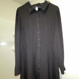 Button down dress with pink polka dots